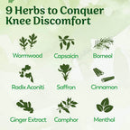 wormwood, capsaicin, borneol, radix aconiti, saffron, cinnamon, ginger extract, camphor, menthol etc all 9 herbs to conquer knee discomfort 